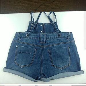 Stretch custom cut denim overall shorts